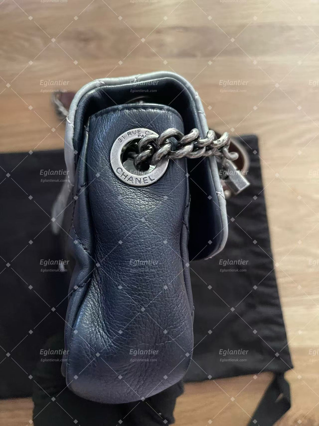 chanel navy/grey single flap bag calfskin silver hardware