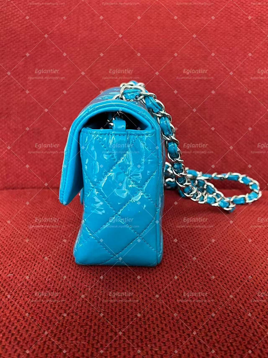 Chanel Timeless Classic flap mini rectangle patent blue
