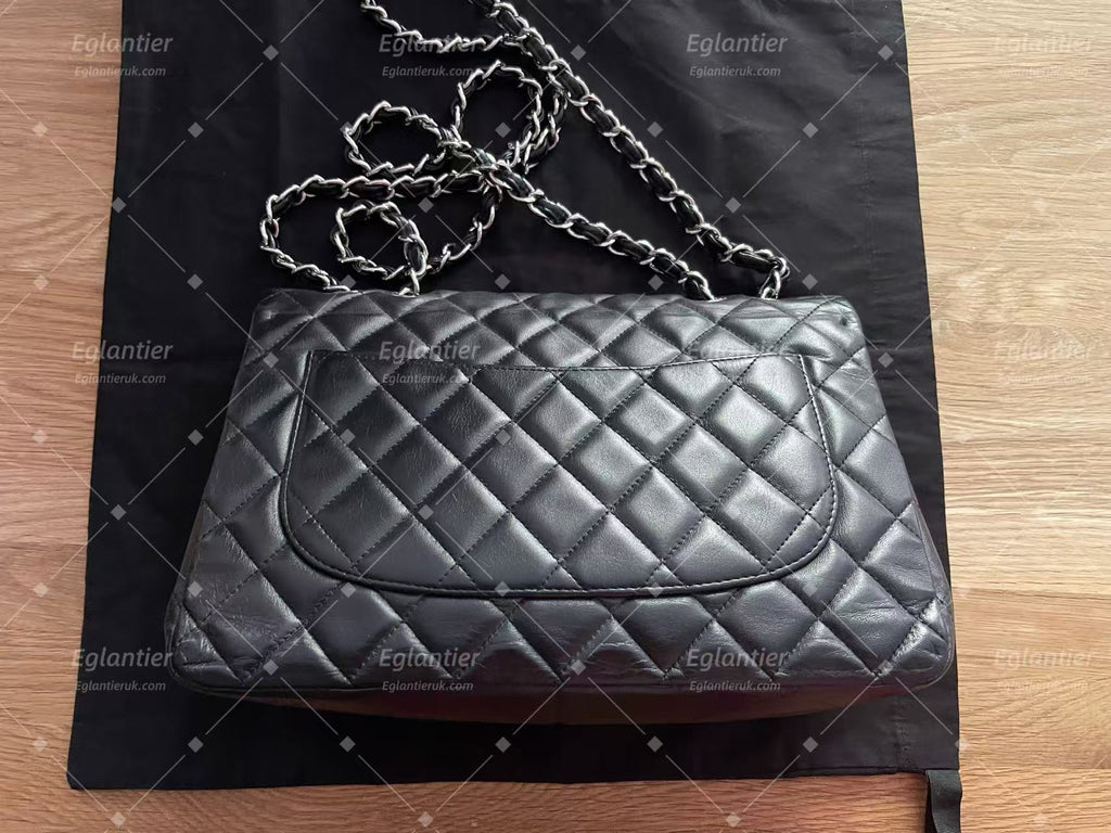 Chanel Timeless Classic single flap jumbo lambskin black silver hardware ID Card