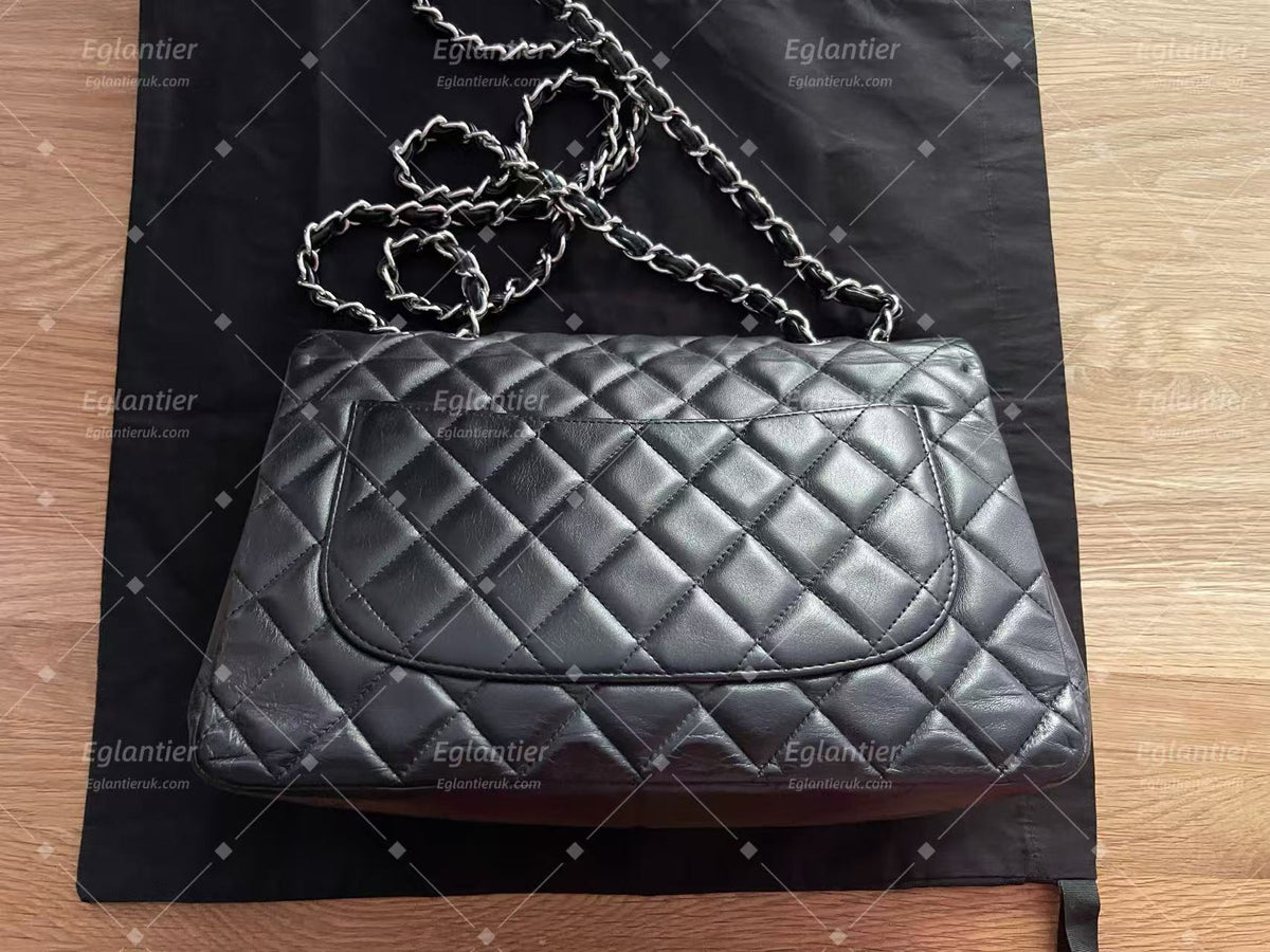 Chanel Timeless Classic single flap jumbo lambskin black silver hardware ID Card