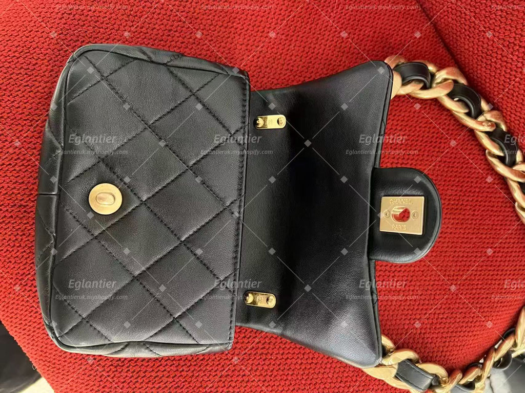 Chanel mini square flap bag lambskin gold hardware