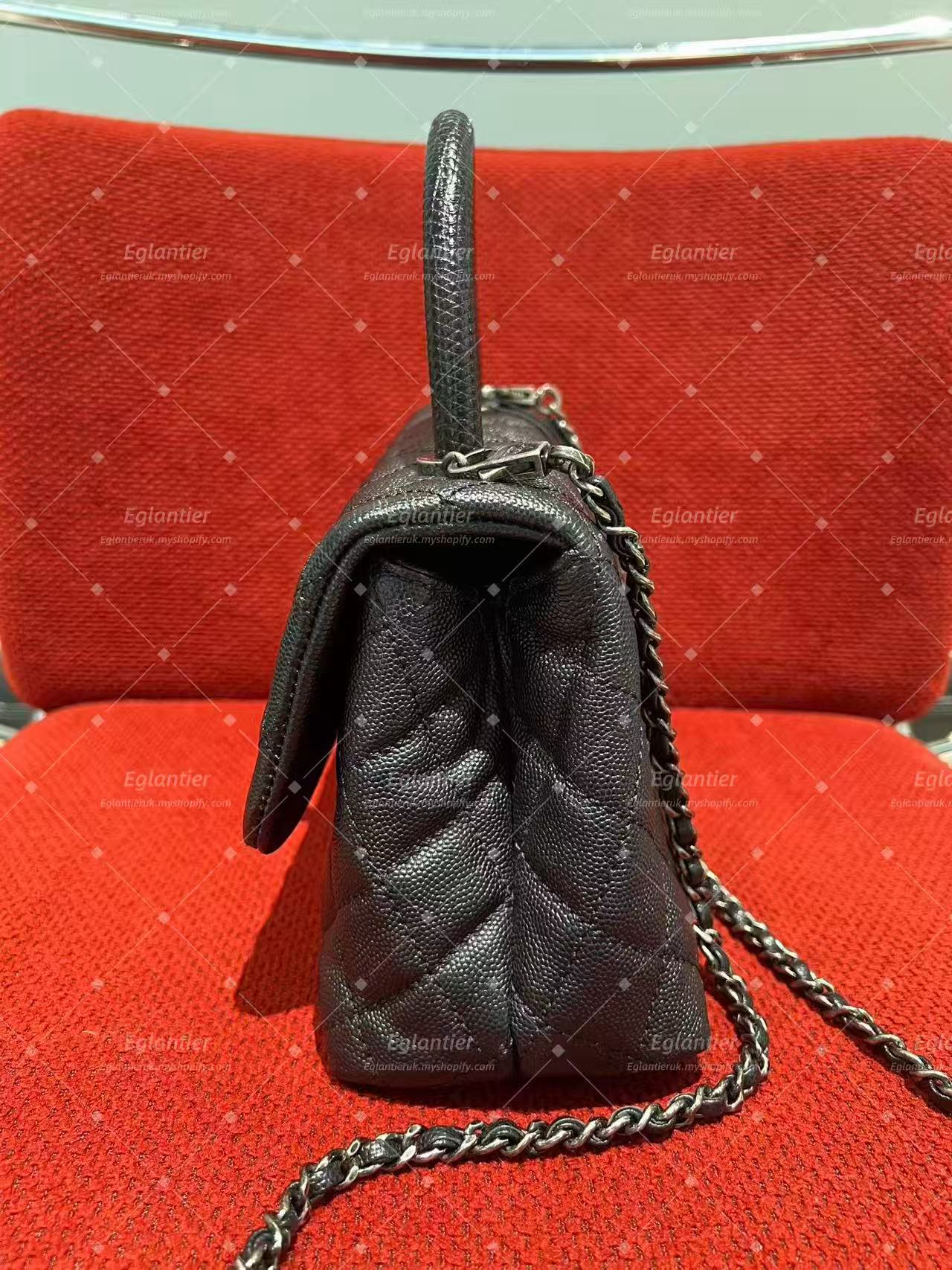 Chanel Coco Handle Top Handle Flap Bag small caviar black