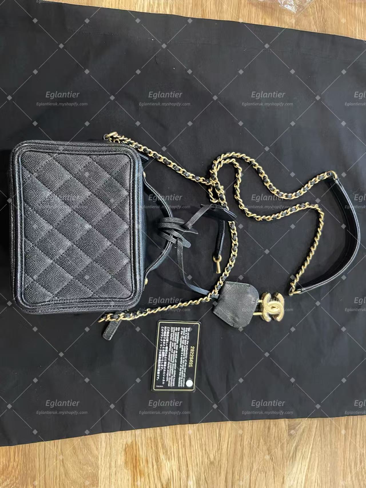 Chanel Small Quilted Vanity Case with Chain - Black with ID card