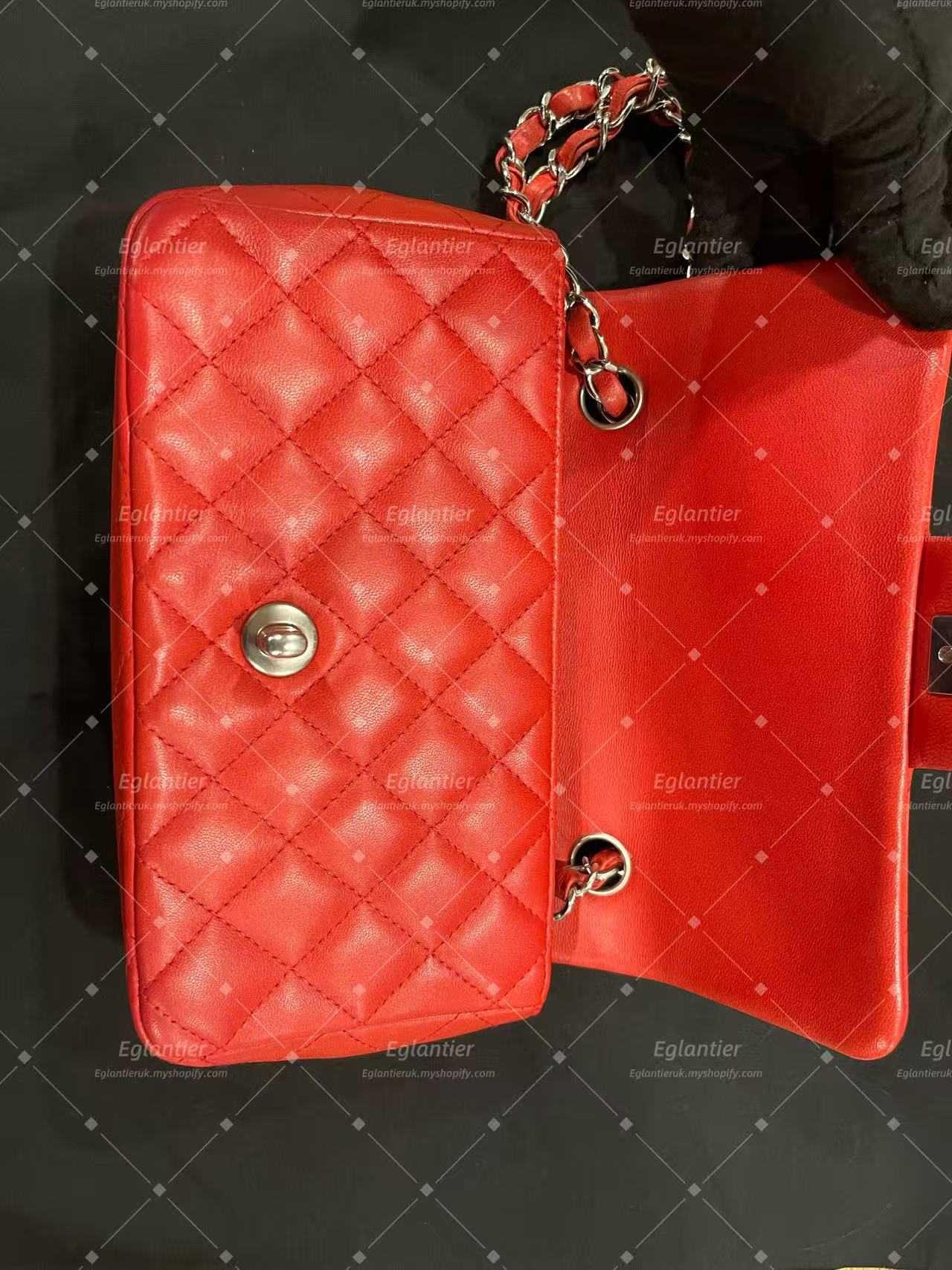 Chanel Timeless Classic flap mini rectangle lambskin red