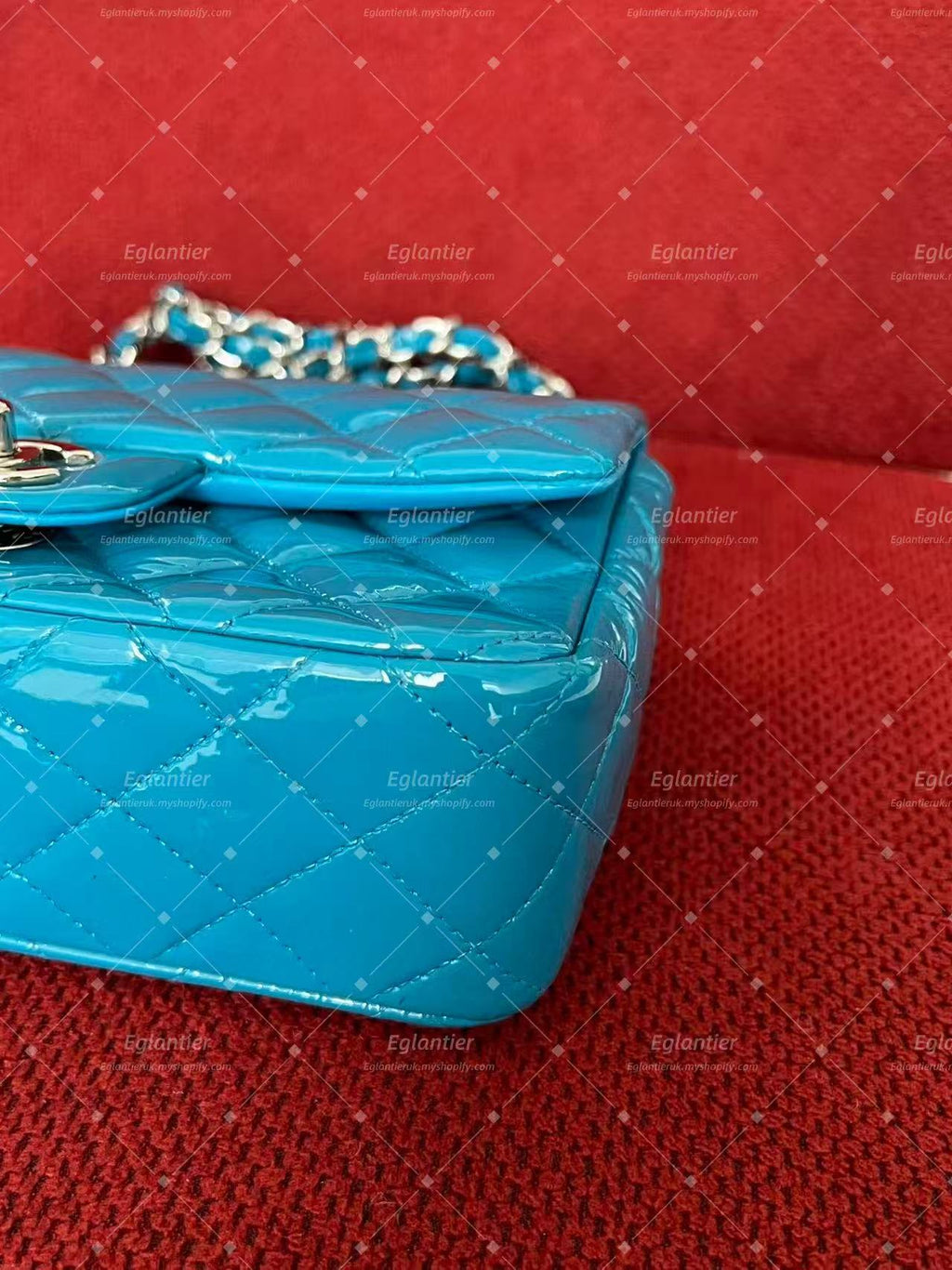 Chanel Timeless Classic flap mini rectangle patent blue
