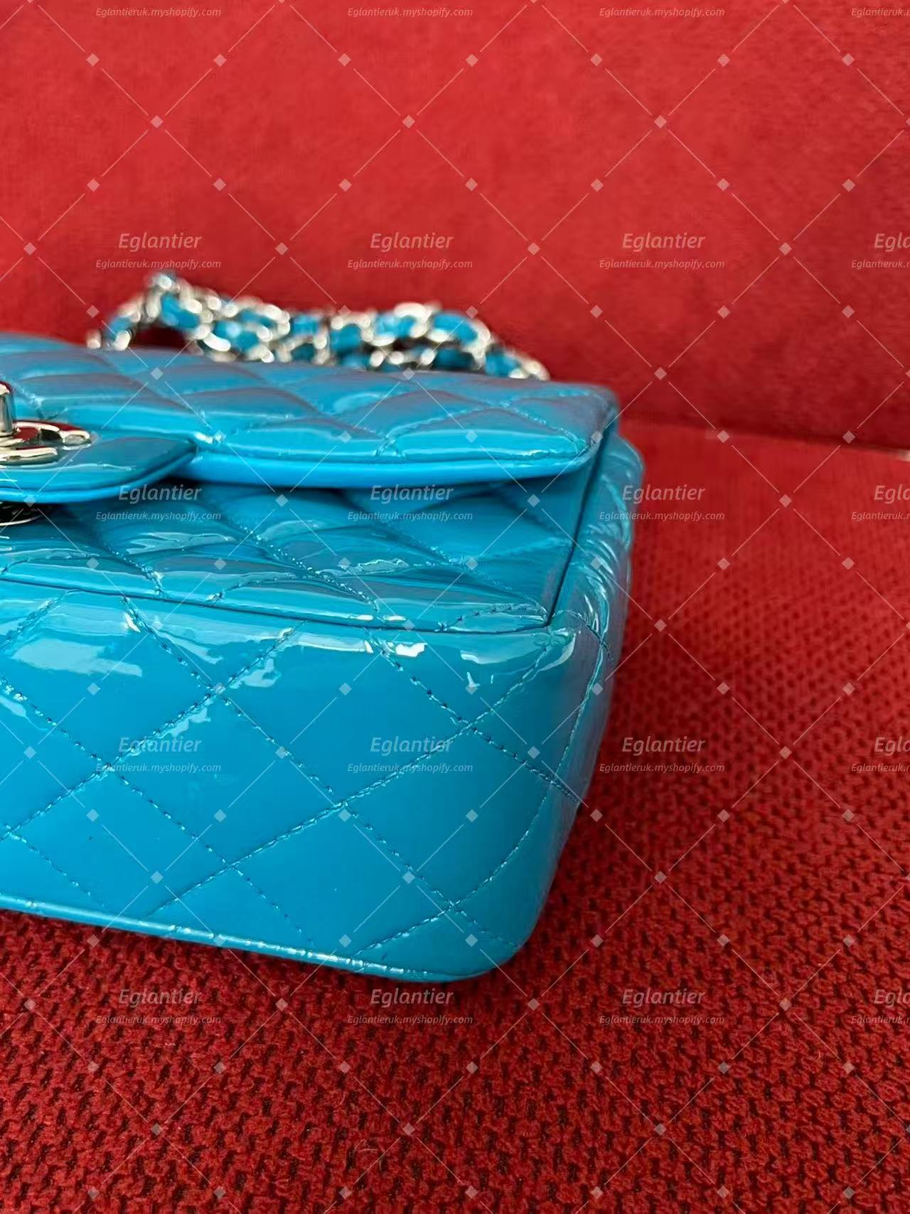Chanel Timeless Classic flap mini rectangle patent blue
