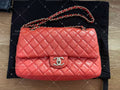 Chanel Timeless Classic double flap bag red silver hardware