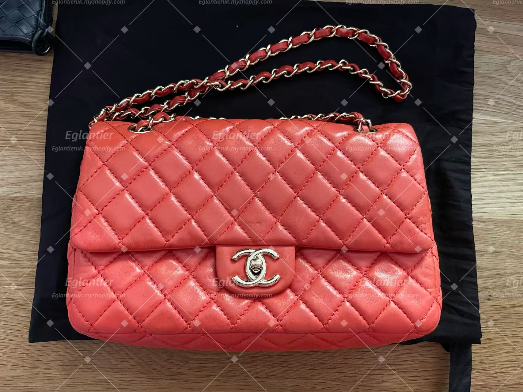 Chanel Timeless Classic double flap bag red silver hardware