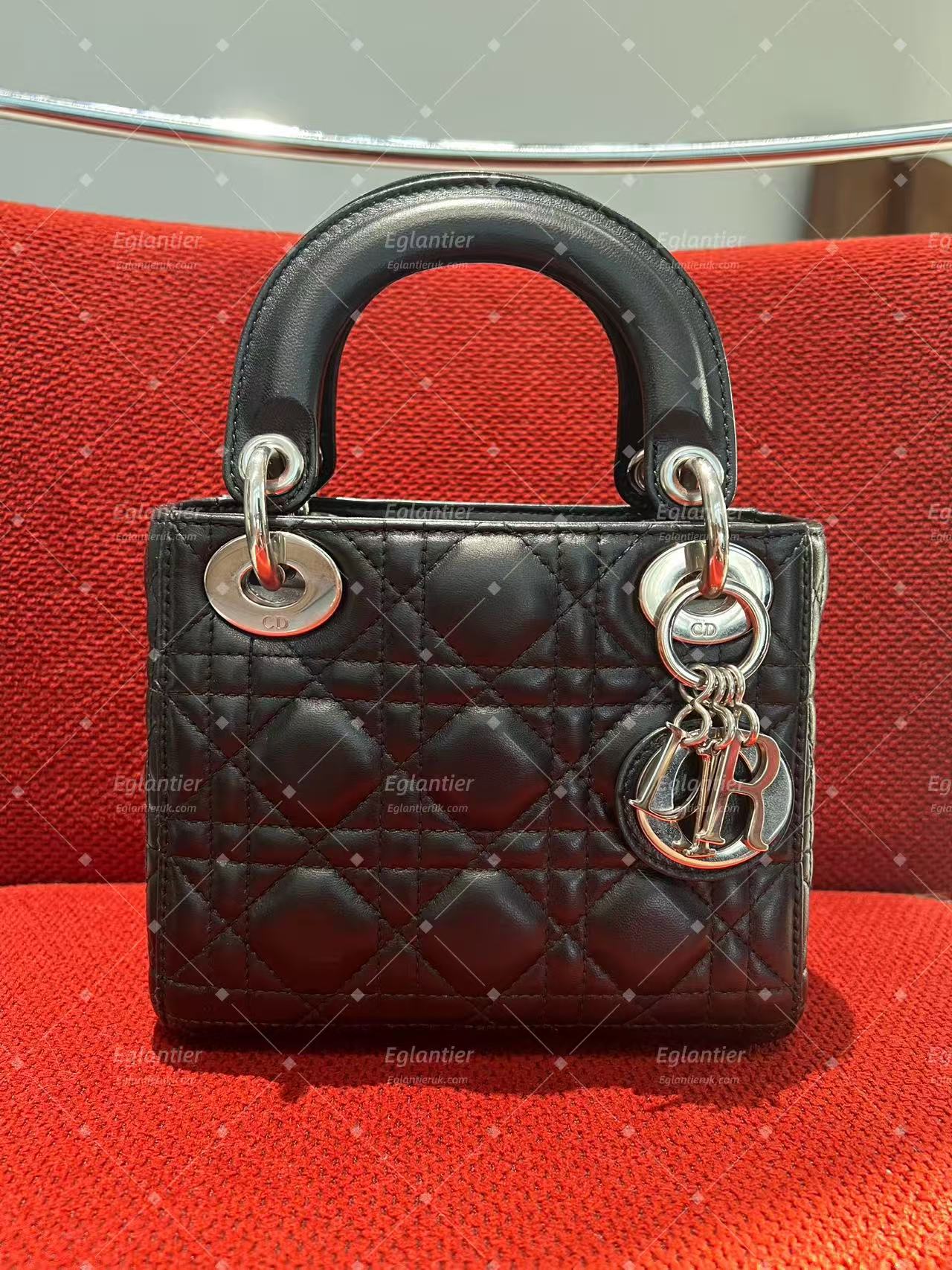lady dior mini black lambskin silver hardware