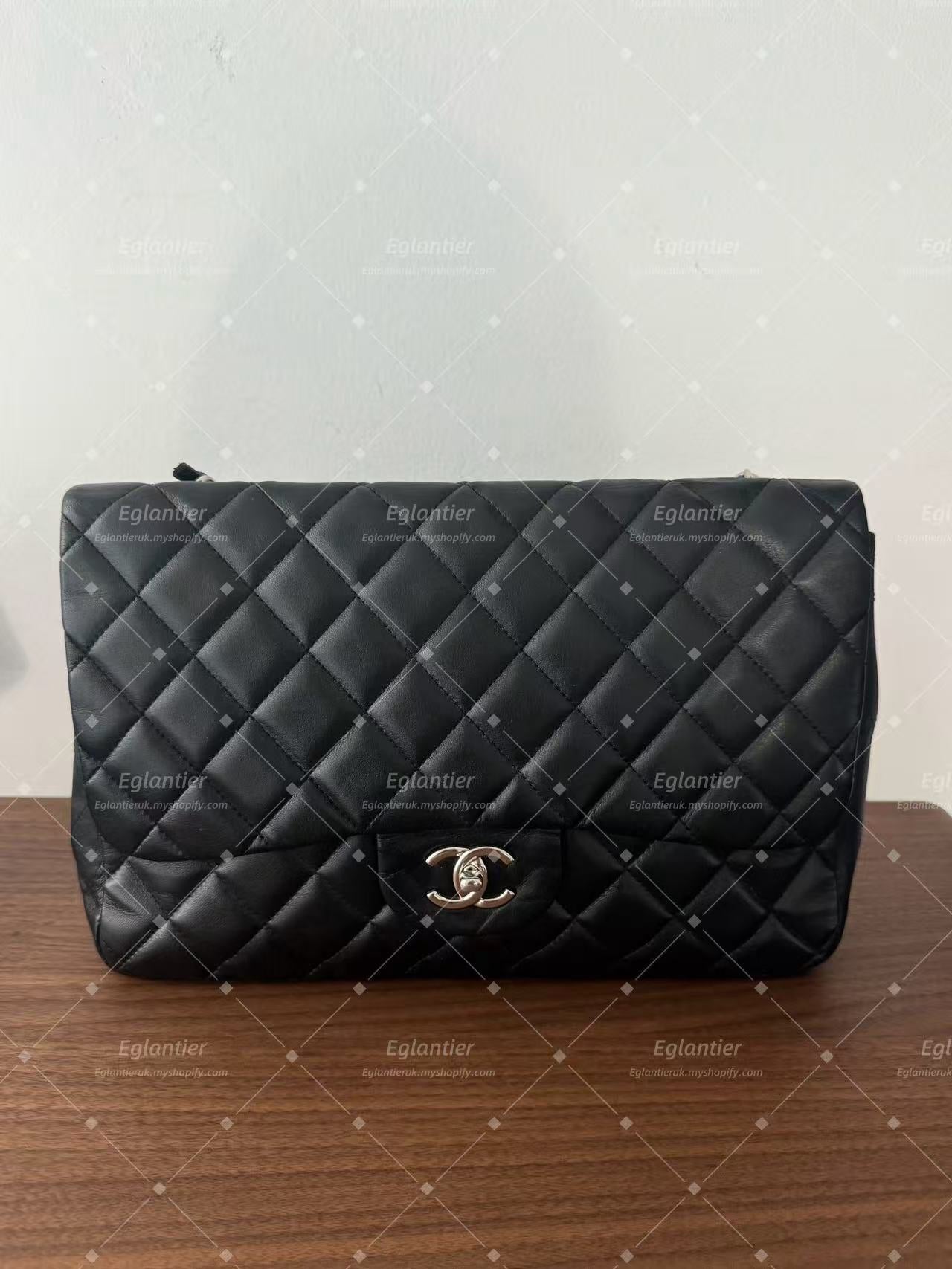 Chanel Timeless Classic single flap jumbo lambskin black silver hardware