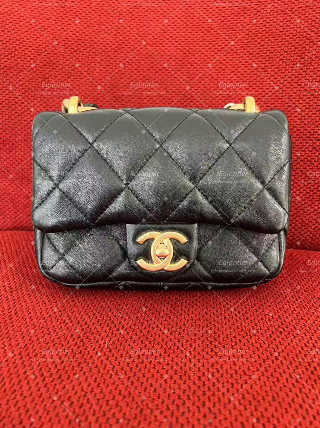 Chanel mini square flap bag lambskin gold hardware
