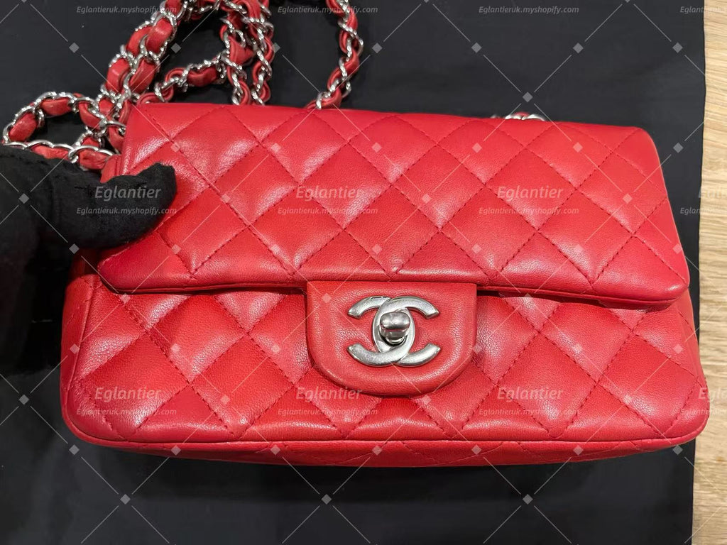 Chanel Timeless Classic flap mini rectangle lambskin red