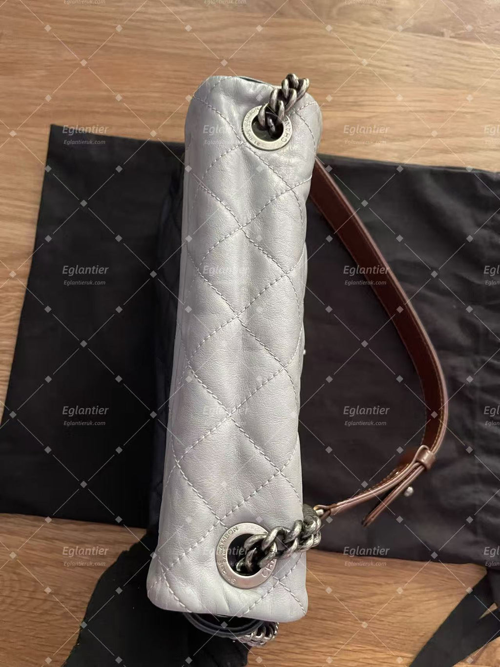 chanel navy/grey single flap bag calfskin silver hardware