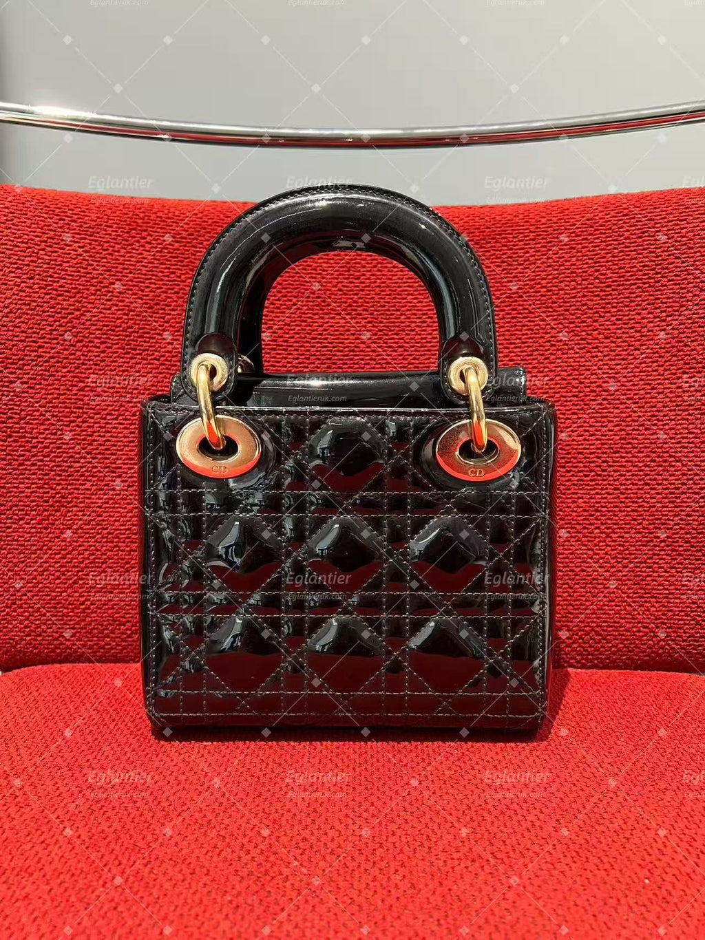 lady dior mini black patent leather gold hardware