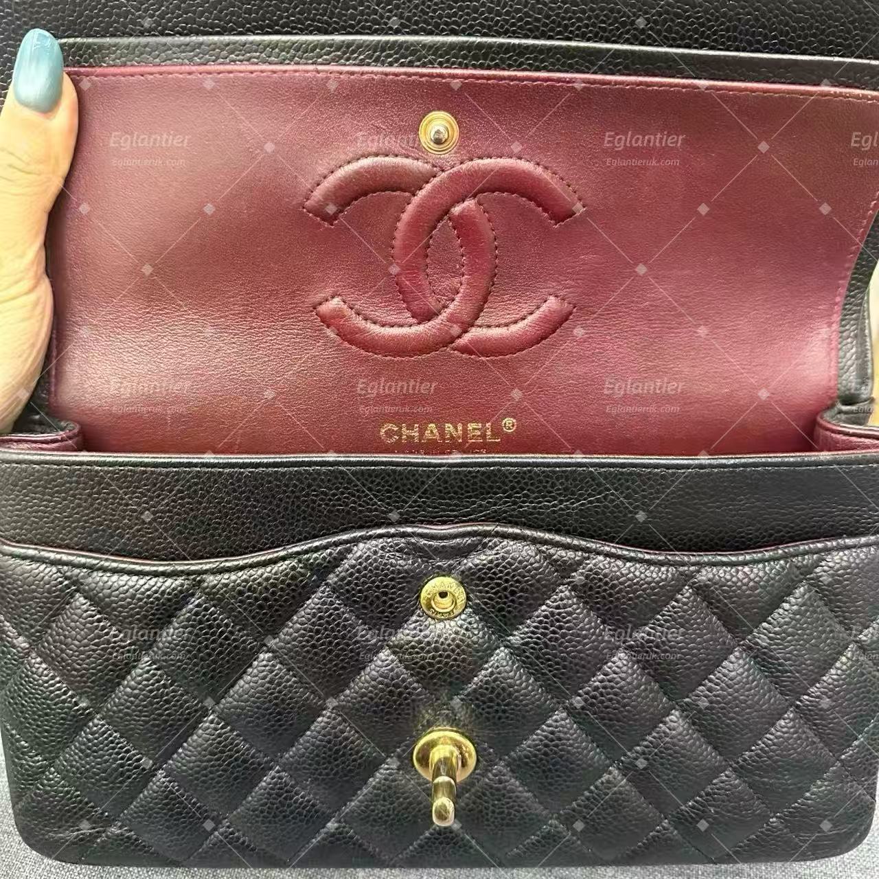 Chanel Timeless Classic Double Flap | Medium | Black Caviar | Gold Hardware | Pre-Owned| ID CARD