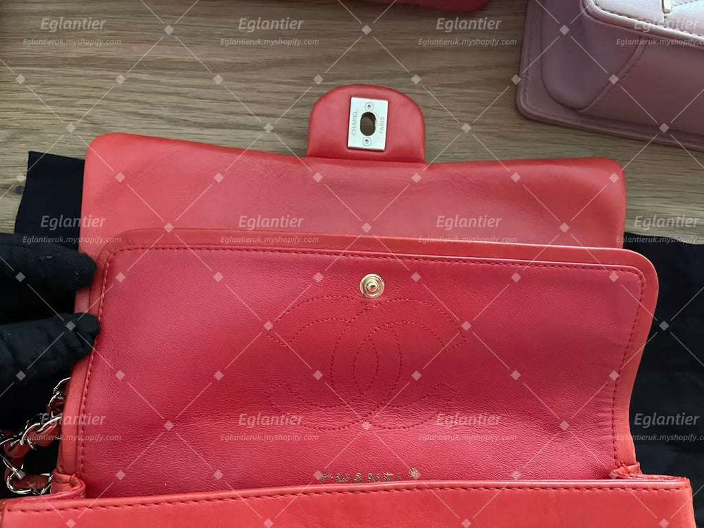 Chanel Timeless Classic double flap bag red silver hardware