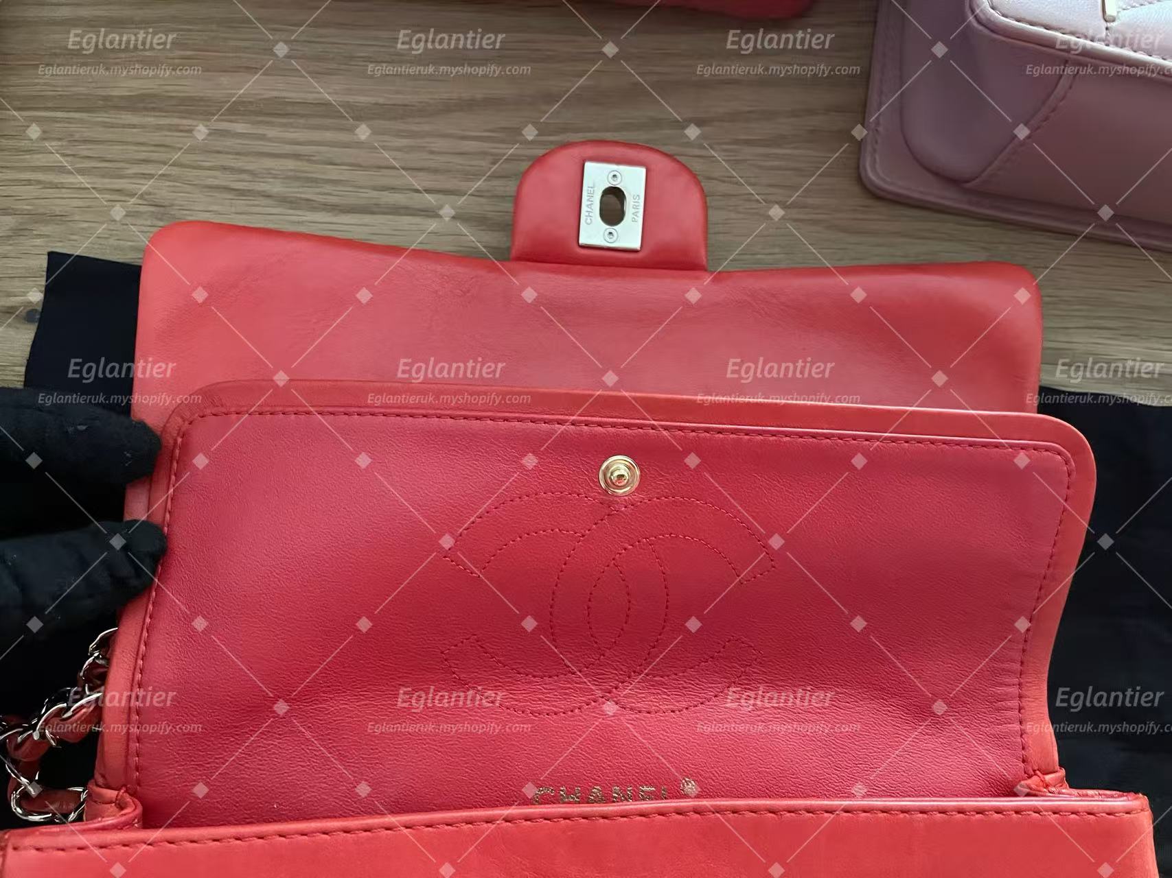 Chanel Timeless Classic double flap bag red silver hardware