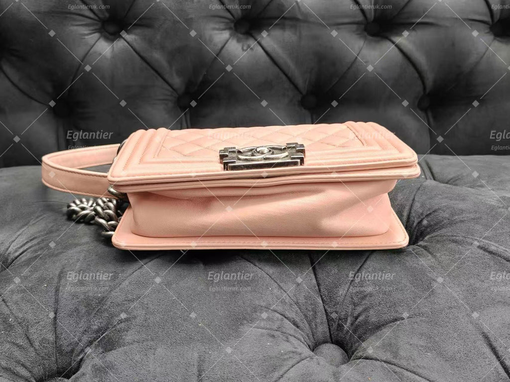 Chanel leboy flap bag small pink lambskin siliver hardware