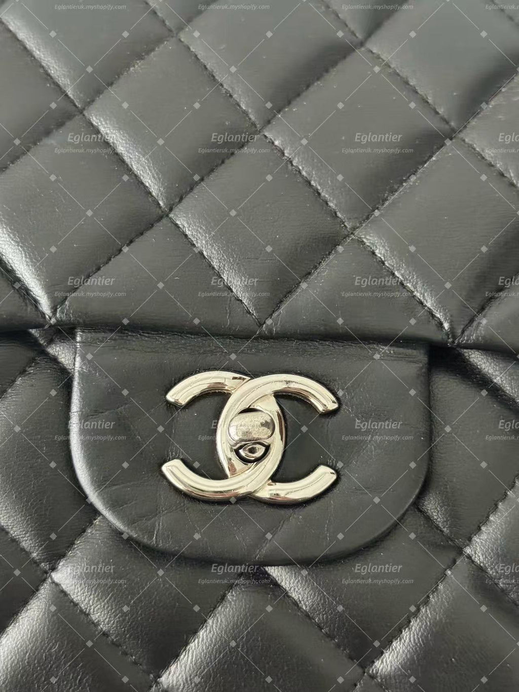 Chanel Timeless Classic single flap jumbo lambskin black silver hardware