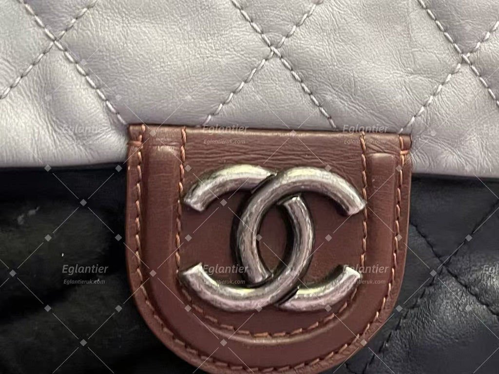 chanel navy/grey single flap bag calfskin silver hardware