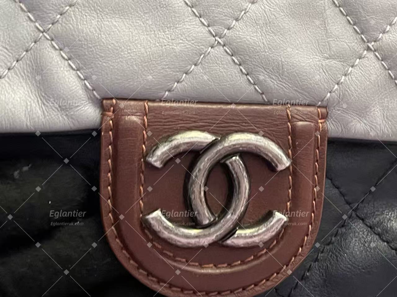 chanel navy/grey single flap bag calfskin silver hardware