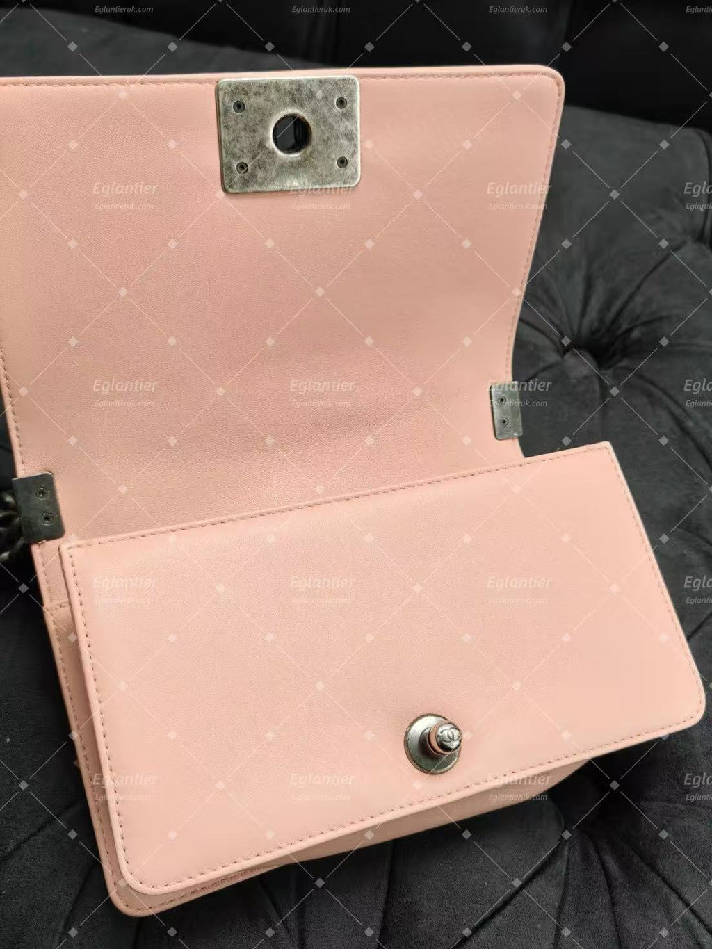 Chanel leboy flap bag small pink lambskin siliver hardware