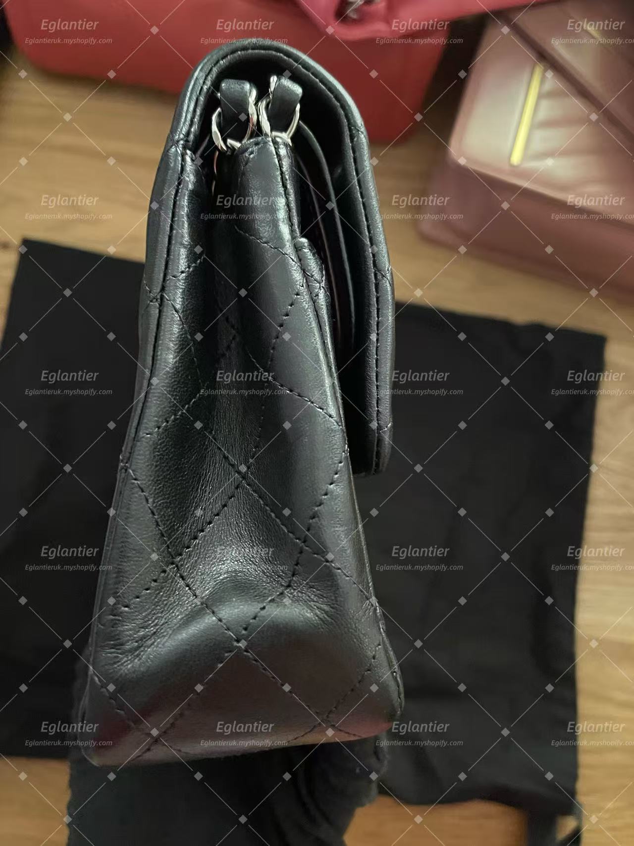 Chanel Timeless Classic double flap bag lambskin black medium silver hardware