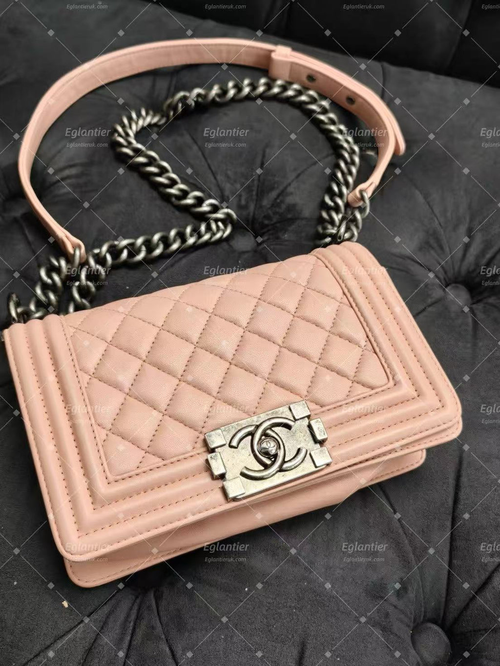 Chanel leboy flap bag small pink lambskin siliver hardware