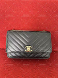chanel black trendy CC wallet on Chain (WOC)