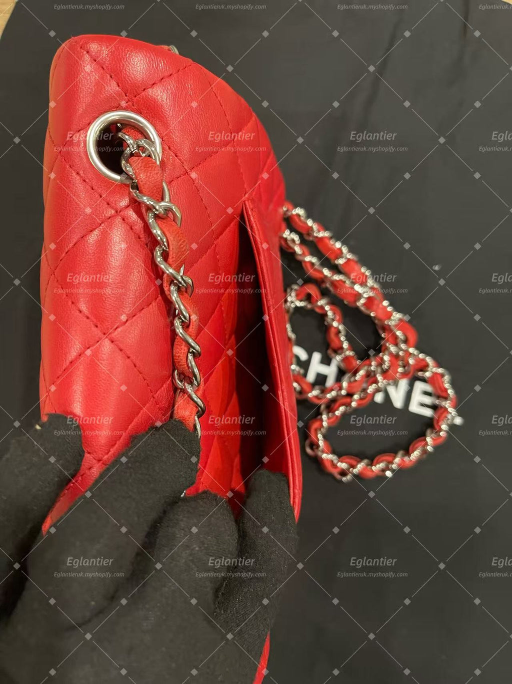 Chanel Timeless Classic flap mini rectangle lambskin red