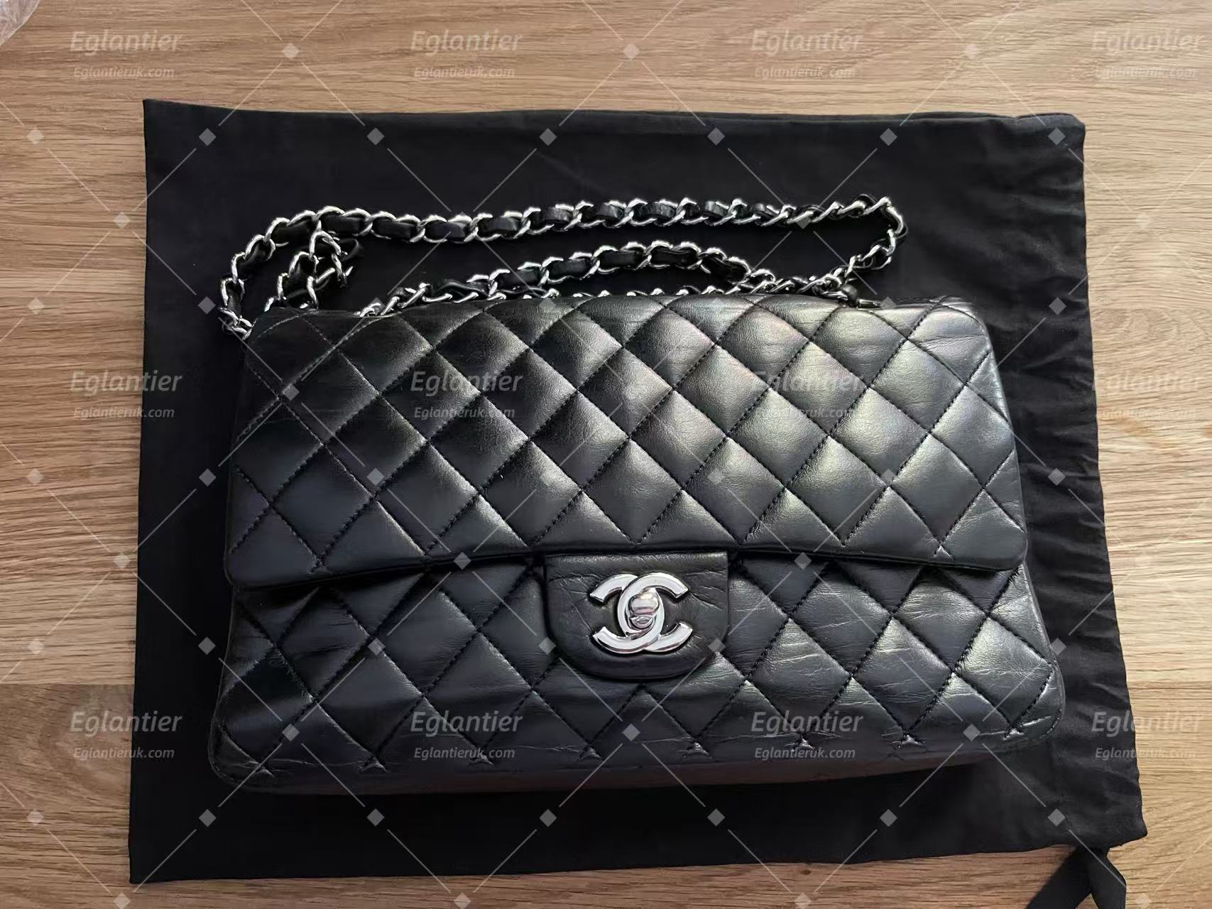 Chanel Classic double flap bag lambskin black medium silver hardware