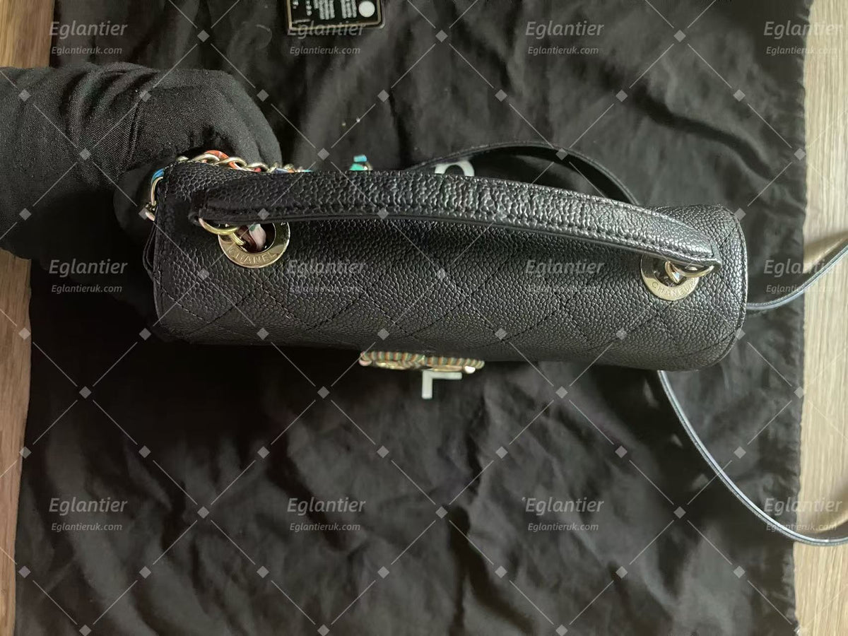 chanel small black flap bag with ID card gold hardware