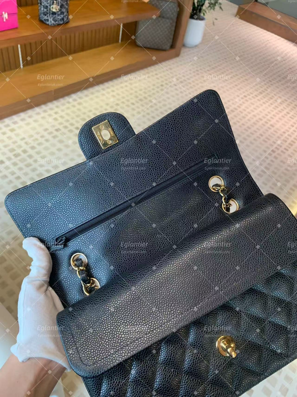 Chanel Timeless Classic Double Flap | Medium | Black Caviar | Gold Hardware | Pre-Owned| ID CARD