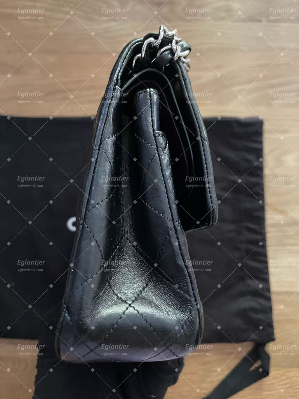 Chanel Classic double flap bag lambskin black medium silver hardware