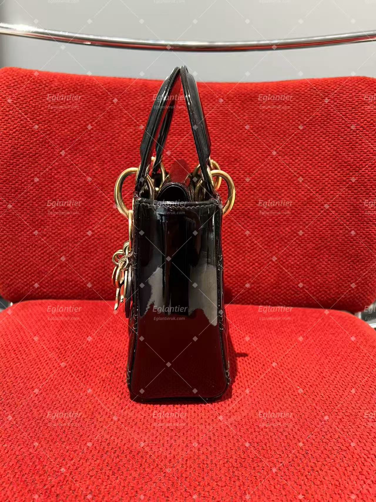 lady dior mini black patent leather gold hardware