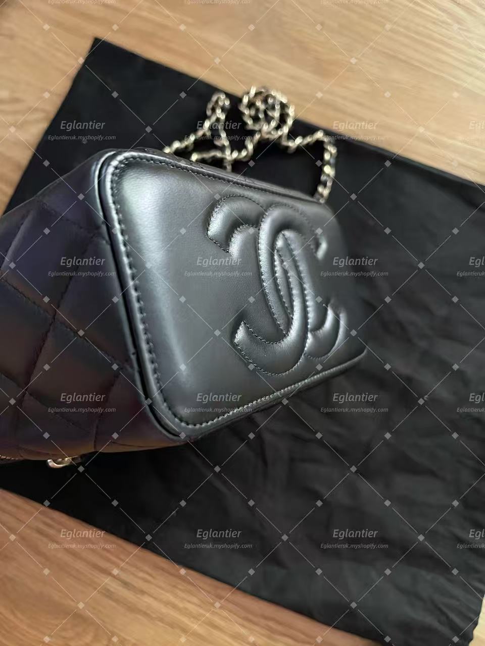 Chanel Black Quilted Chain Shoulder Crossbody Handbag Top Handle Bag