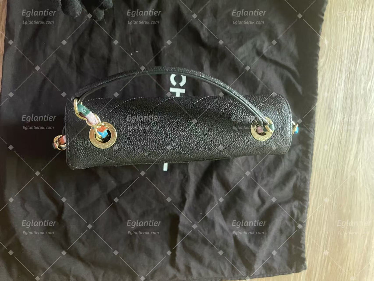 chanel small black flap bag with ID card gold hardware