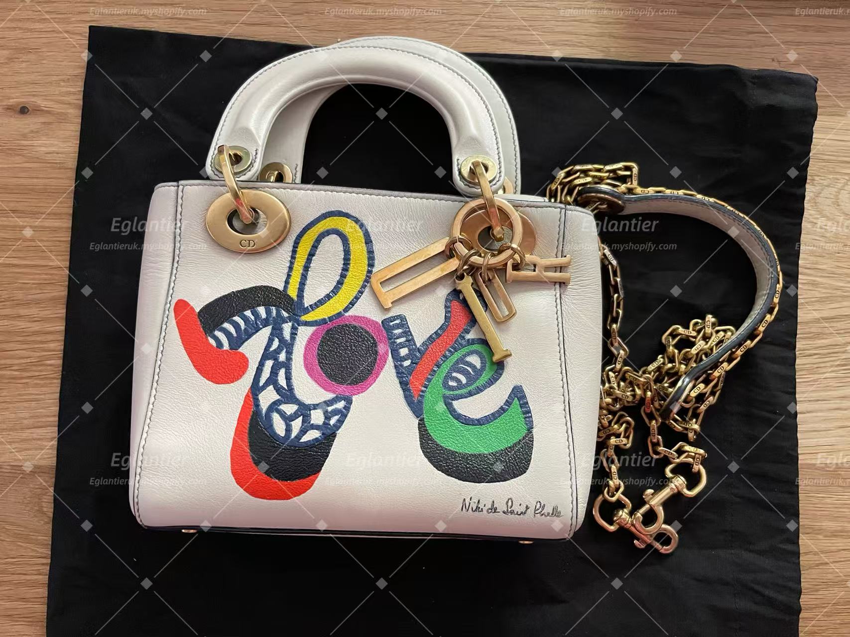 Lady dior min white calfskin with chain gold hardware