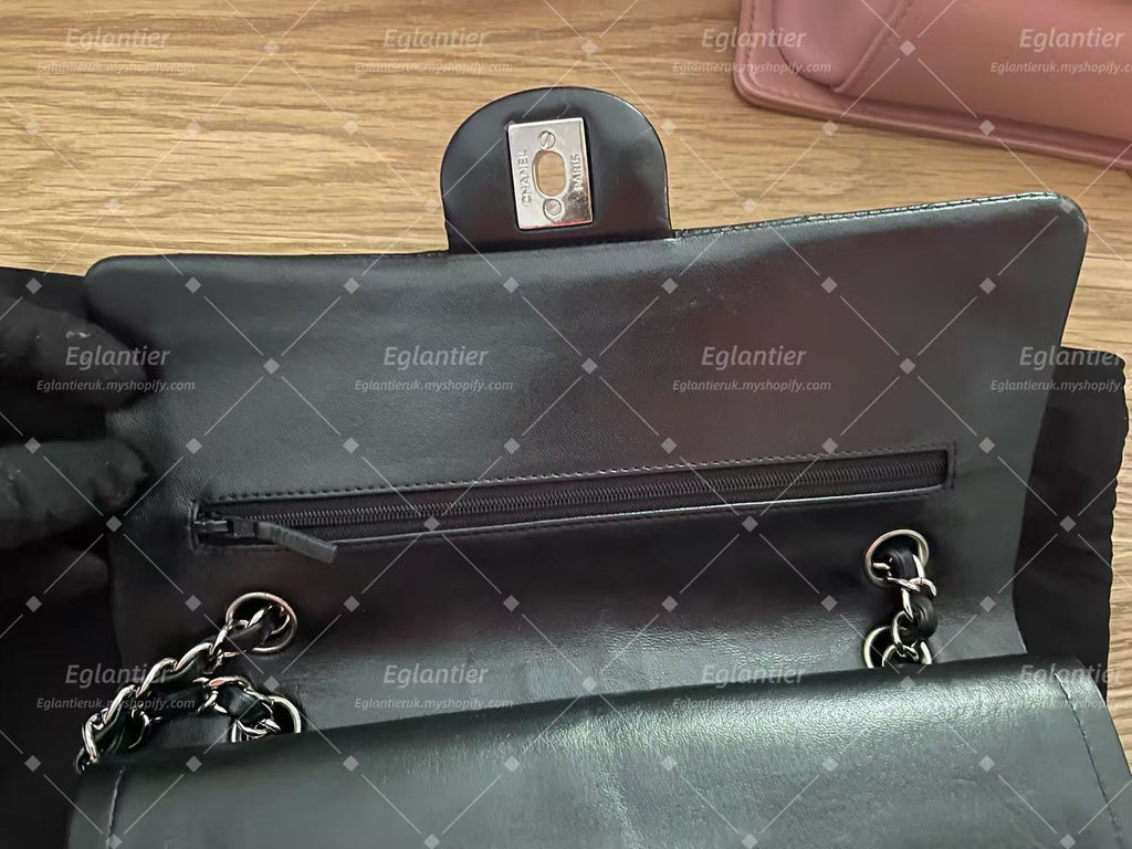 Chanel Timeless Classic double flap bag lambskin black medium silver hardware