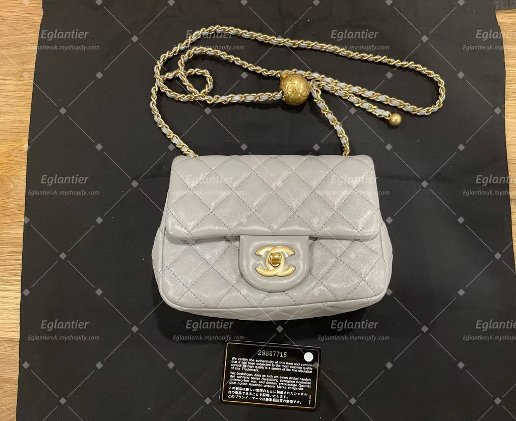 Chanel Timeless flap mini square with pearl lambskin grey GHW