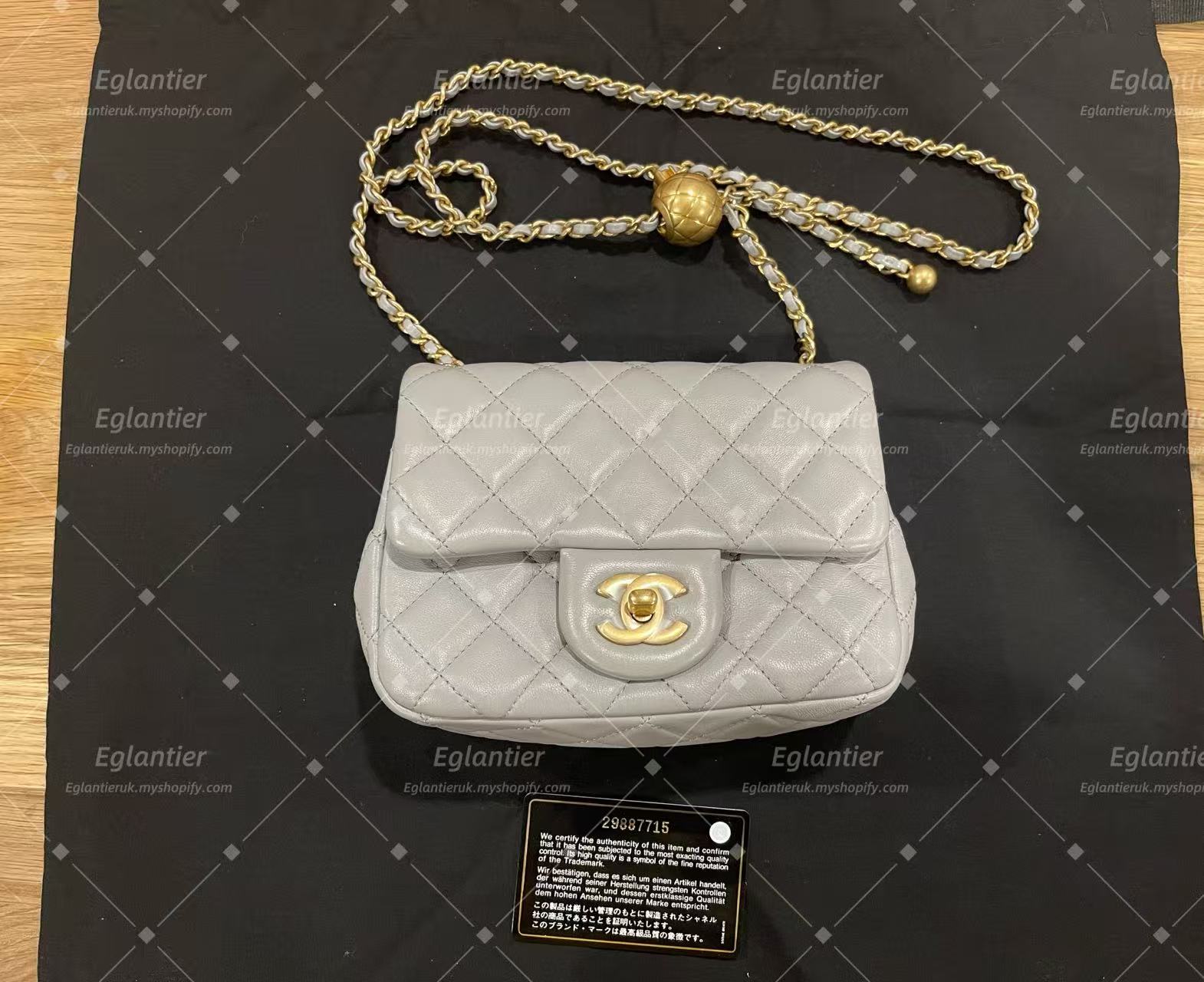 Chanel Timeless flap mini square with pearl lambskin grey GHW