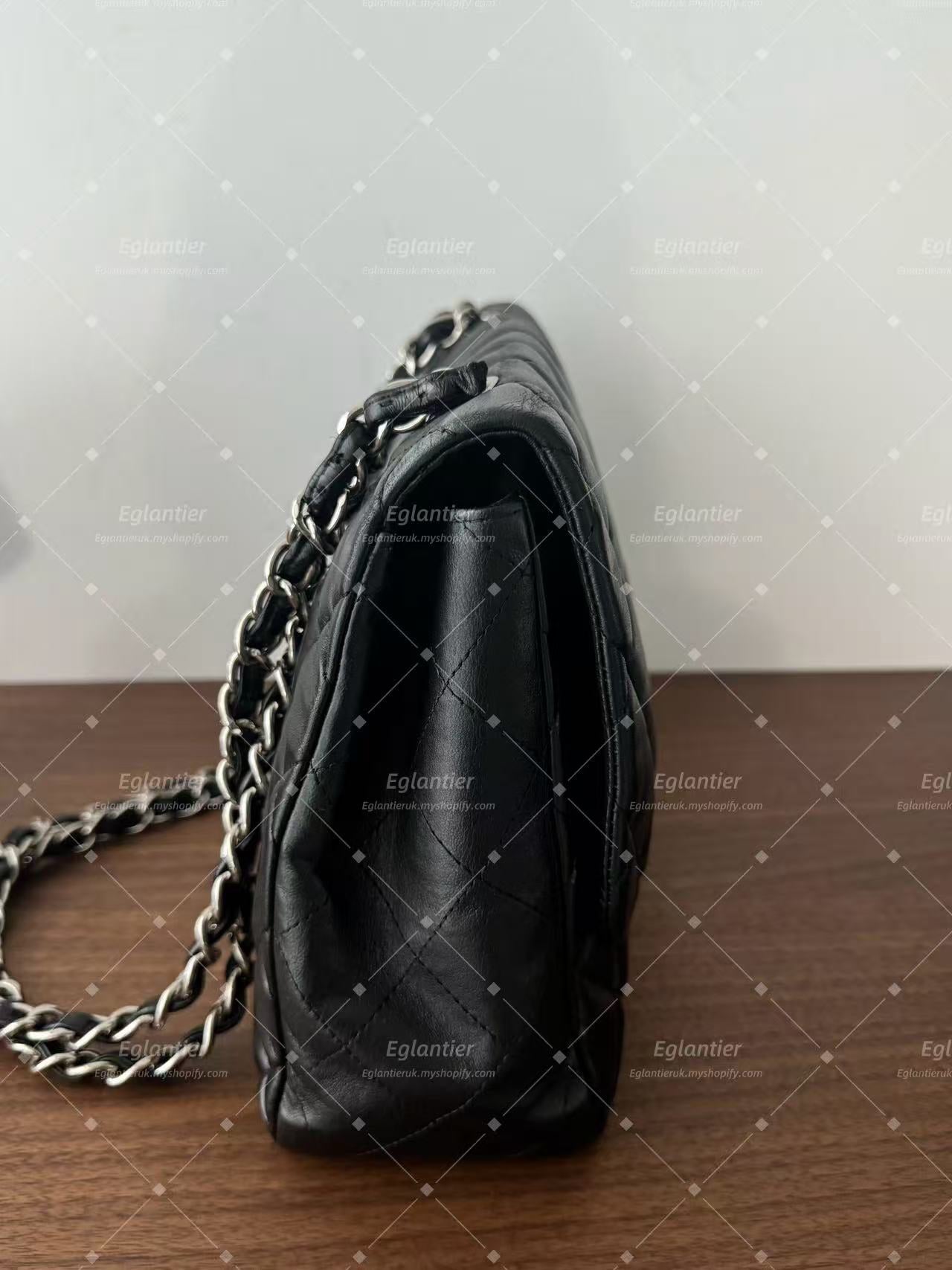 Chanel Timeless Classic single flap jumbo lambskin black silver hardware