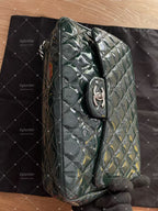 Chanel double flap bag patent leather dark green jumbo
